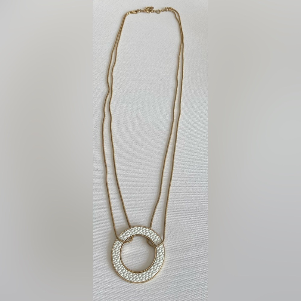 MEXX Long Circle Pendant Double Chain Necklace Gold White